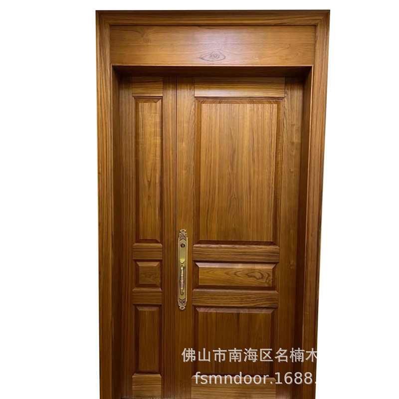 厂家供应新中式原木进户门豪华别墅平开柚木大门原木入户大门批发
