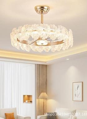 法式风扇灯轻奢水晶客厅吊扇灯现代简约2024年新款餐厅主卧室灯具