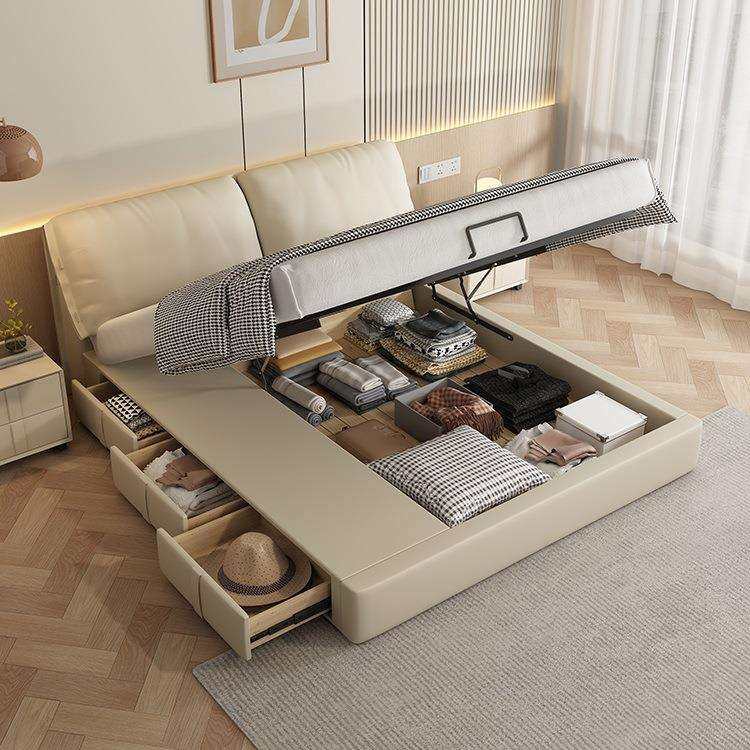 真皮床大象耳朵床主卧现代简约大小户型床极简储物婚床轻奢双人床