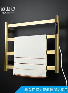 电热智能恒温加热毛巾架卫生间毛巾杆碳纤维不锈钢浴巾架玫瑰金色