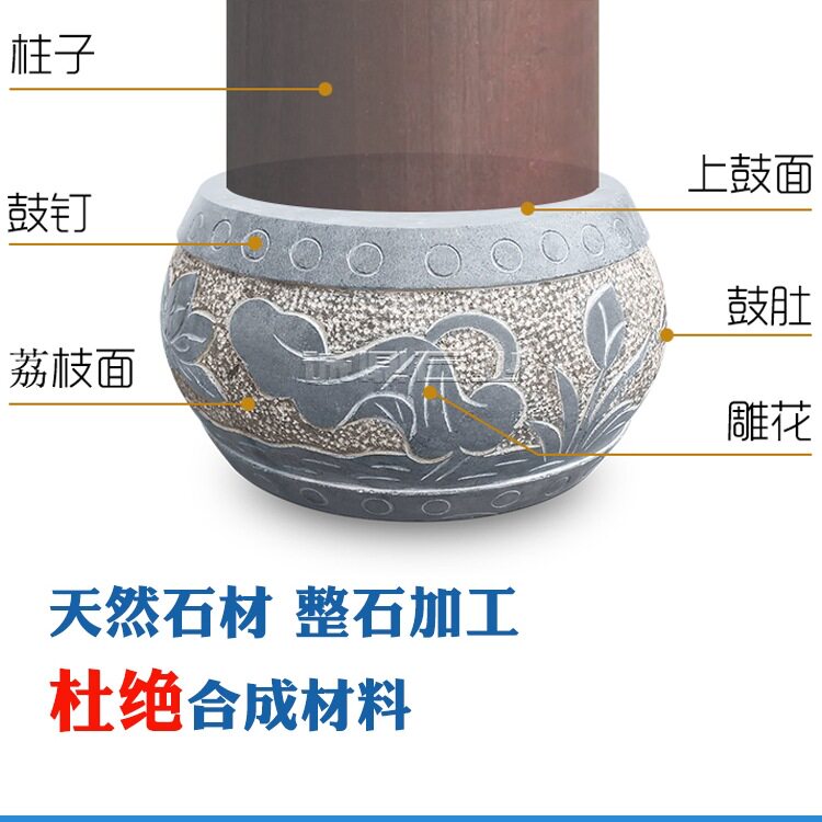 青石柱墩底座石墩子垫基石柱脚石雕柱皮圆墩空心石柱础柱顶石庭院