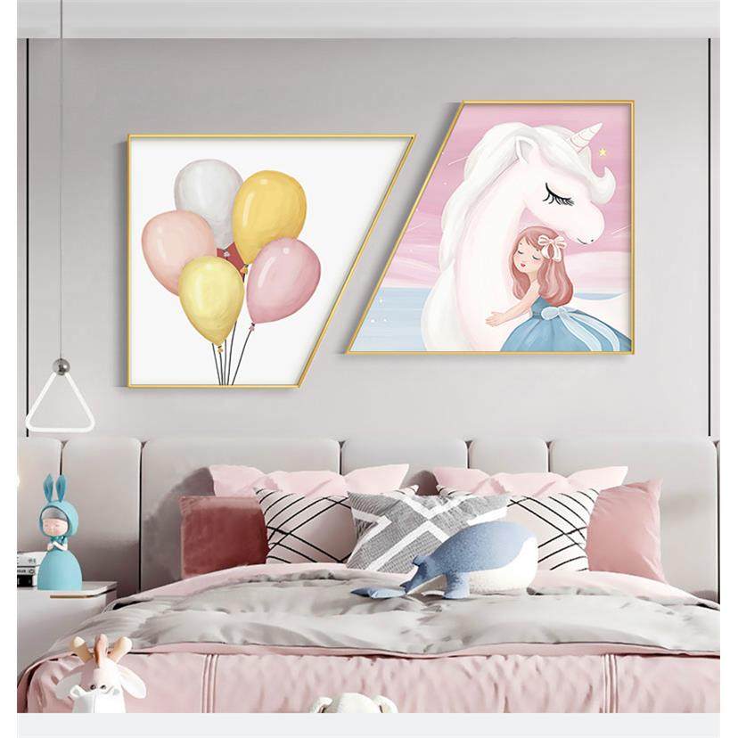 可爱卡通粉色少女公主房间壁画创意床头挂画儿童房女孩卧室装饰画