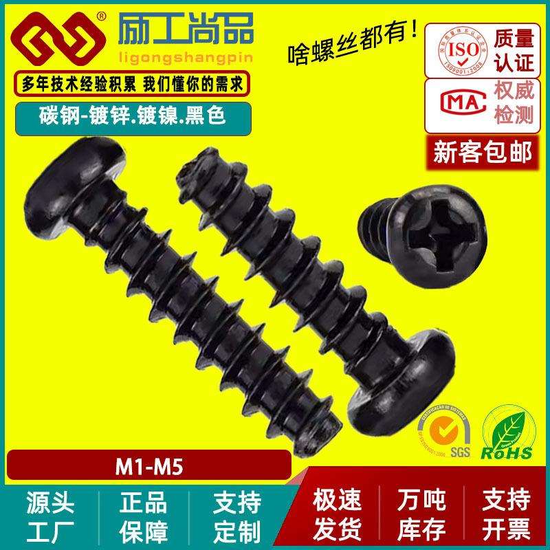 PB螺丝圆头自攻十字盘头平尾自攻螺钉M1/M2.3/M3十字槽高强防松