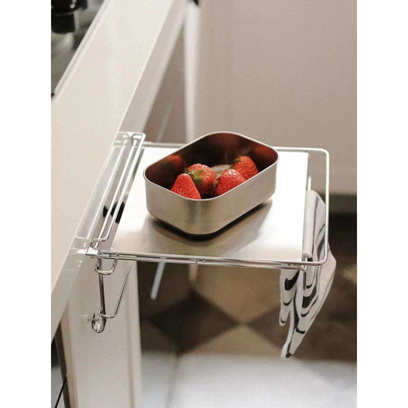 cs可折叠台面置物架橱柜门不锈钢厨房悬挂桌板收纳辅助台隔板锅碗