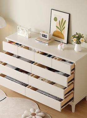 J&客厅五斗柜靠墙奶油风抽屉储物斗柜实木简约现代卧室柜子收纳柜