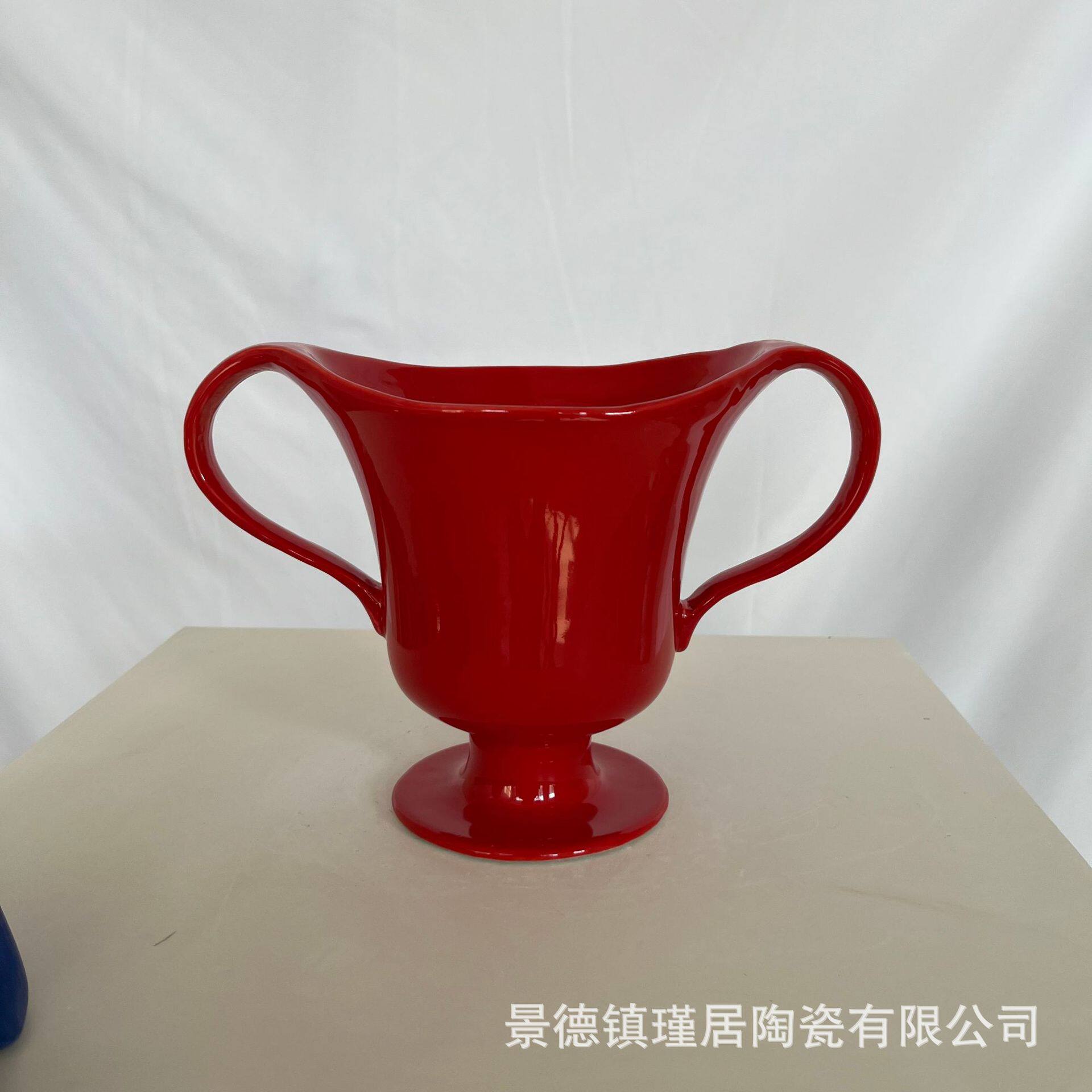 创意家居桌面陶瓷颜色釉花器、短枝花瓶、蜡烛香氛容器瓶桌面摆件