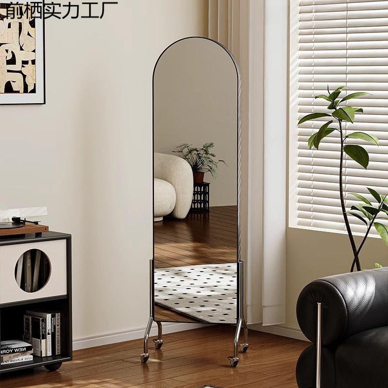可移动镜子全身镜中古风收纳杂志架落地书报展示置物架旋转穿衣镜