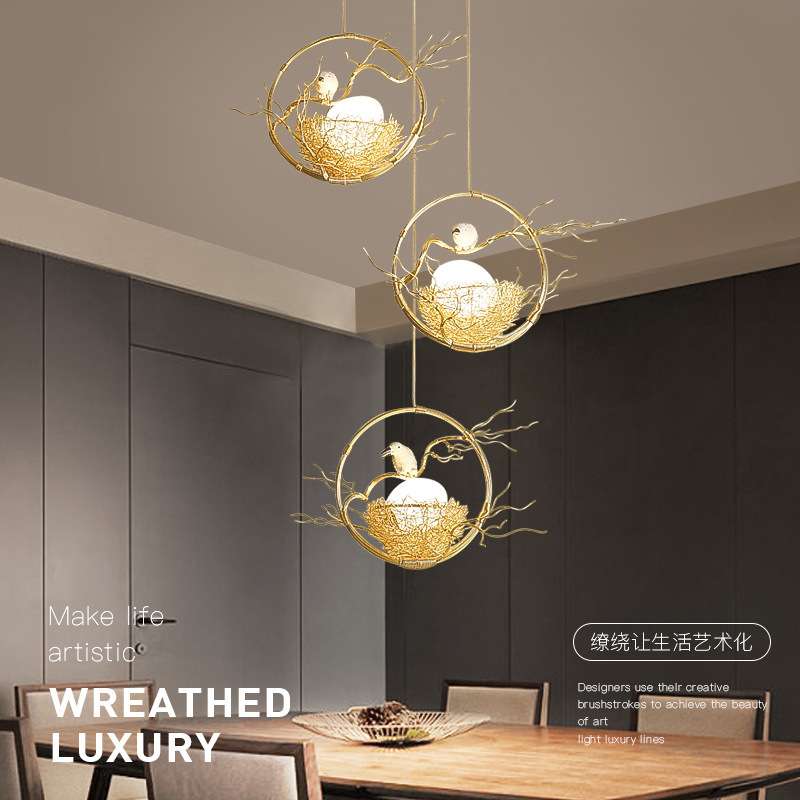 现代简约小鸟巢吊灯创意三头led温馨浪漫卧室灯饰时尚个性餐厅灯