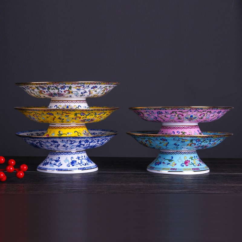 景德镇瓷器骨瓷餐具清乾隆珐琅彩瓷I器缠枝莲高脚果盘系列陶瓷