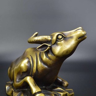 纯铜牛摆件黄铜生肖牛卧牛丑牛家C居客厅办公室摆设仿古铜器工艺