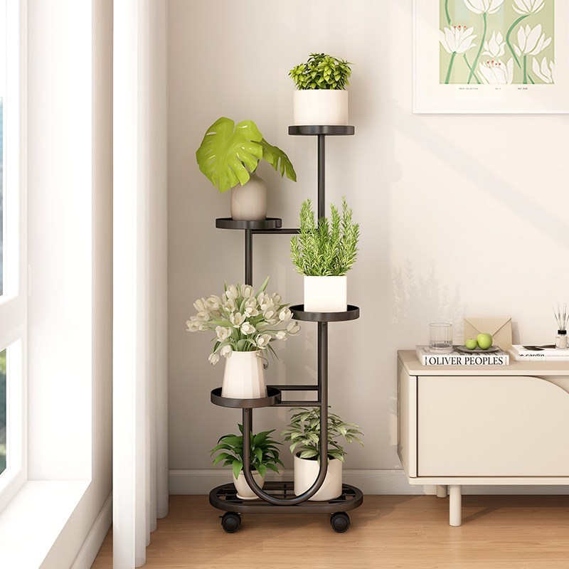 客厅网红落地式花架高级感u铁艺收D纳花盆托架可移动多层阳台置物