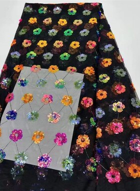 非洲亮片网纱蕾丝绣珠片网布礼服面料Sequin LaceM Fabric婚纱lac