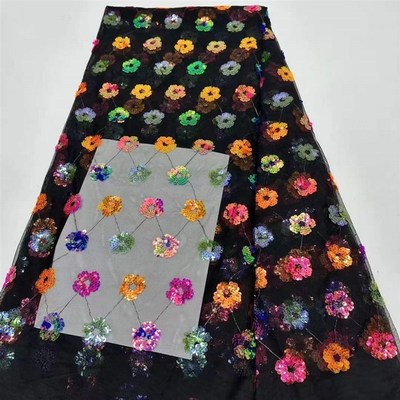 非洲亮片网纱蕾丝绣珠片网布礼服面料Sequin LaceM Fabric婚纱lac