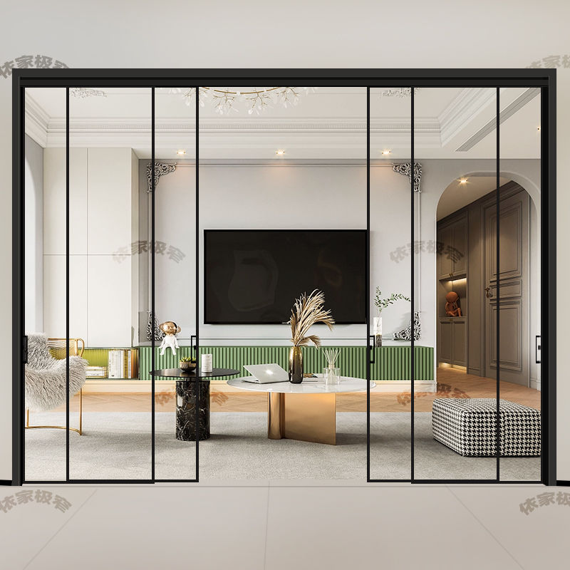 极窄厨房推拉门三联动四联动客厅卫生间阳台玻璃门平移门全套定制