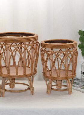 北欧风编织花盆仿藤KKW花架三竹角客厅落地花花架阳台编篮植物室