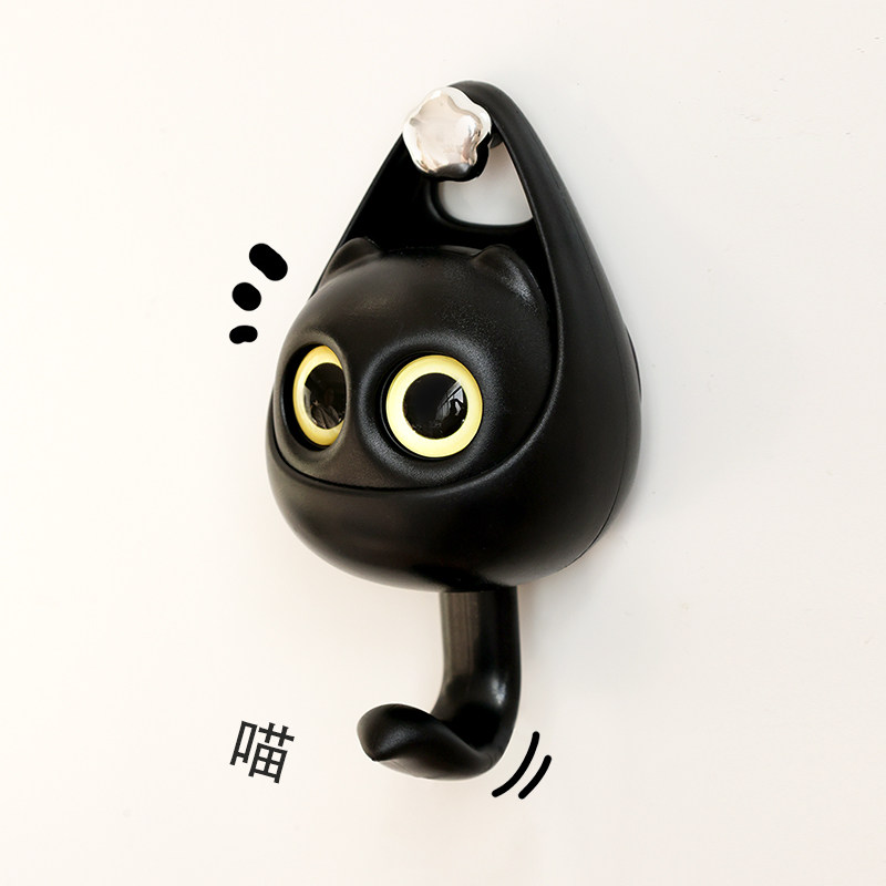 可爱会眨眼小黑猫免打孔无痕黏钩图片