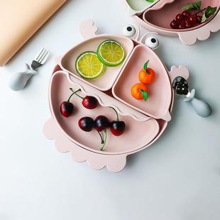 卡通螃蟹儿童分格餐盘食品级硅胶辅食碗训练宝宝自主进食分隔餐具