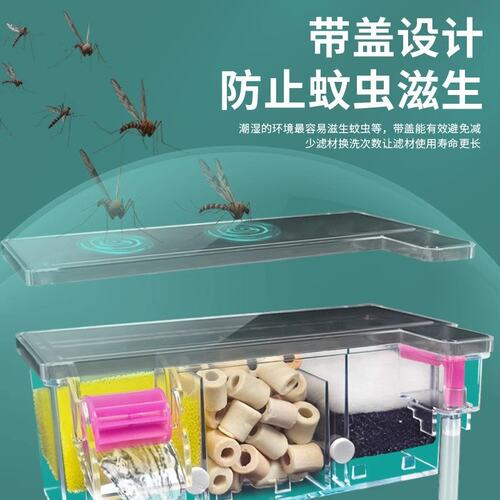 鱼缸过滤器过滤盒槽上滤壁挂滴流盒亚克力内置顶部小鱼缸过滤龟缸