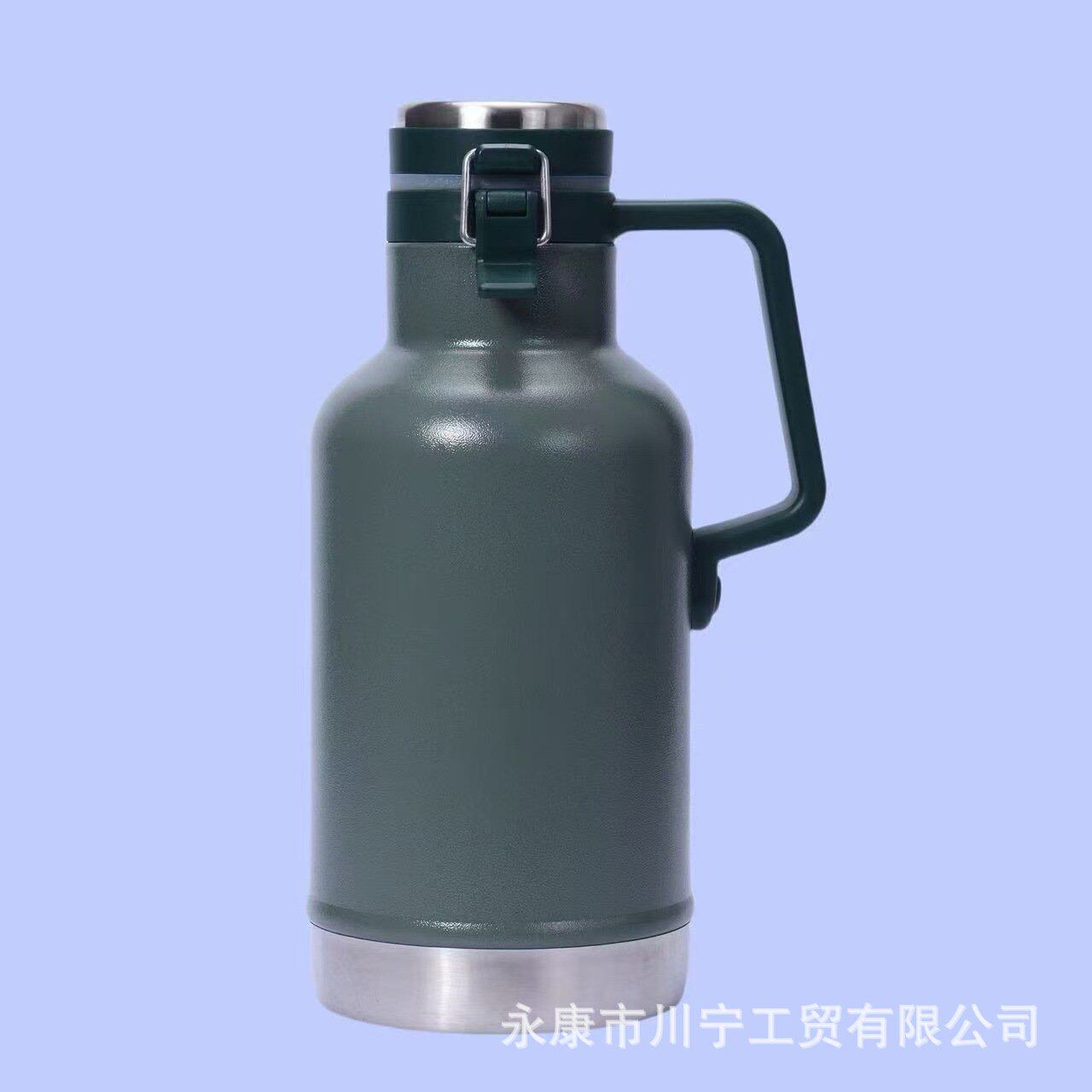 亚马逊大容量1900ml旅游壶双层真空保温保冷便携手柄啤酒桶