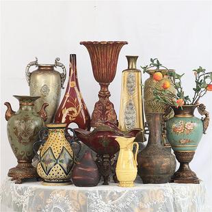 孤品 饰玄关电视柜鲜花干花插花摆件 欧式 复古手绘陶瓷花瓶家居装