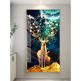 现代轻奢高档入户玄关装饰画挂画正对门过道走廊壁画客厅墙画麋鹿
