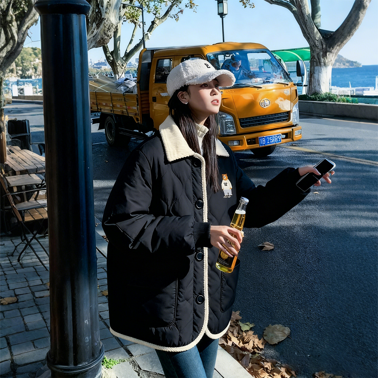 300斤大码女装韩版小熊刺绣棉服