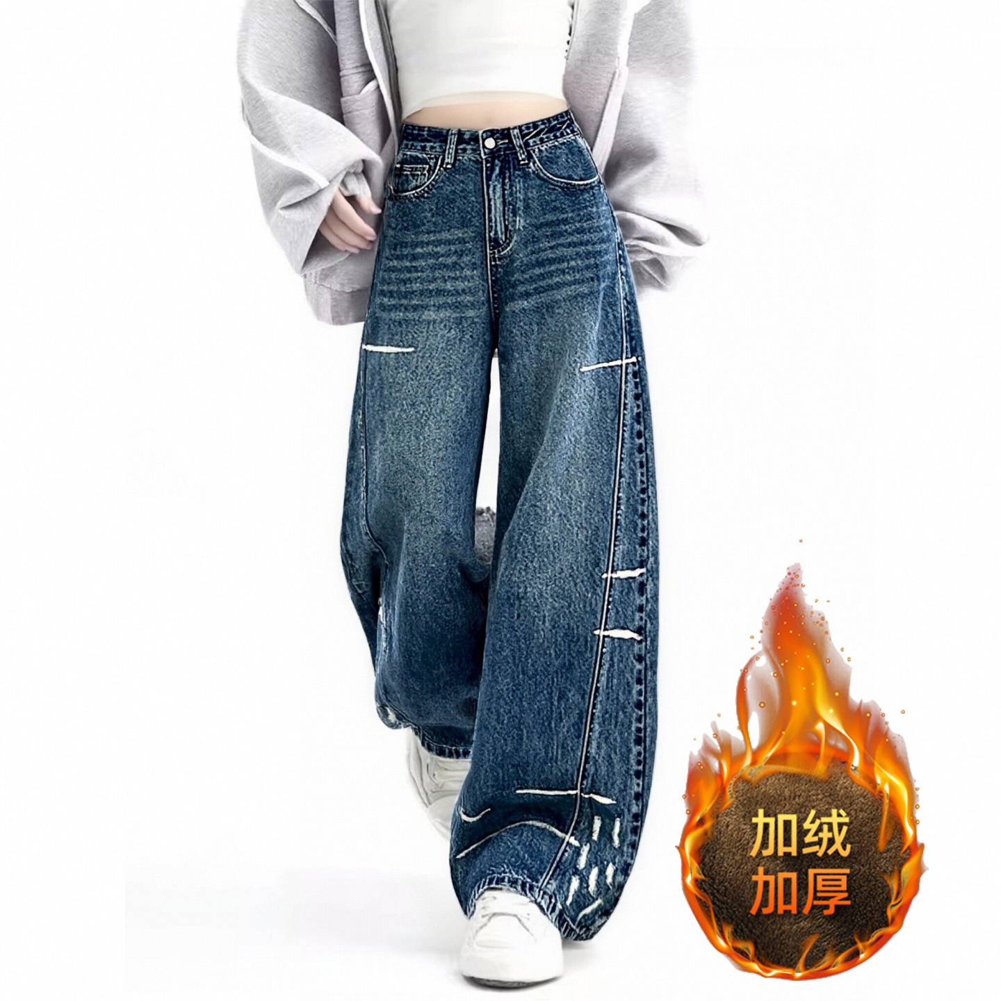 300斤大码女装胖mm复古牛仔裤