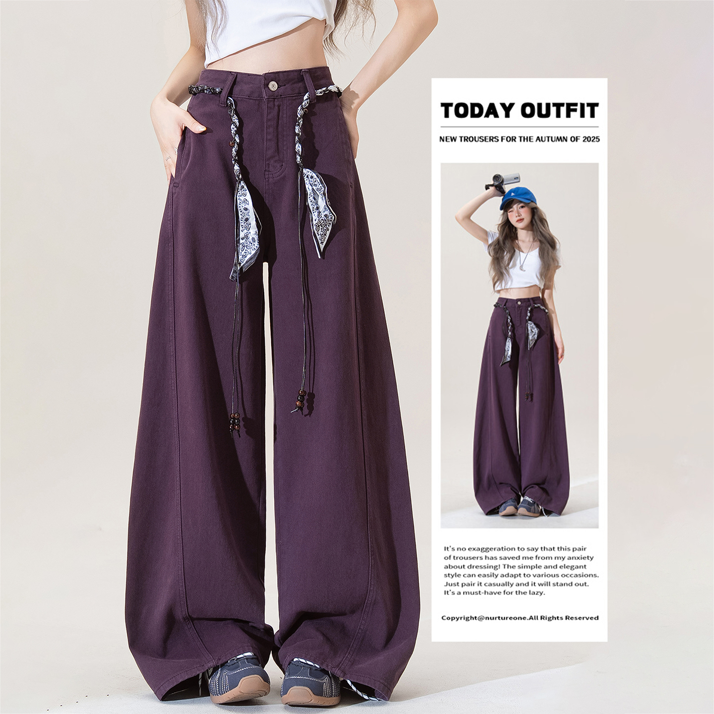 300斤大码女装胖mm紫色牛仔裤