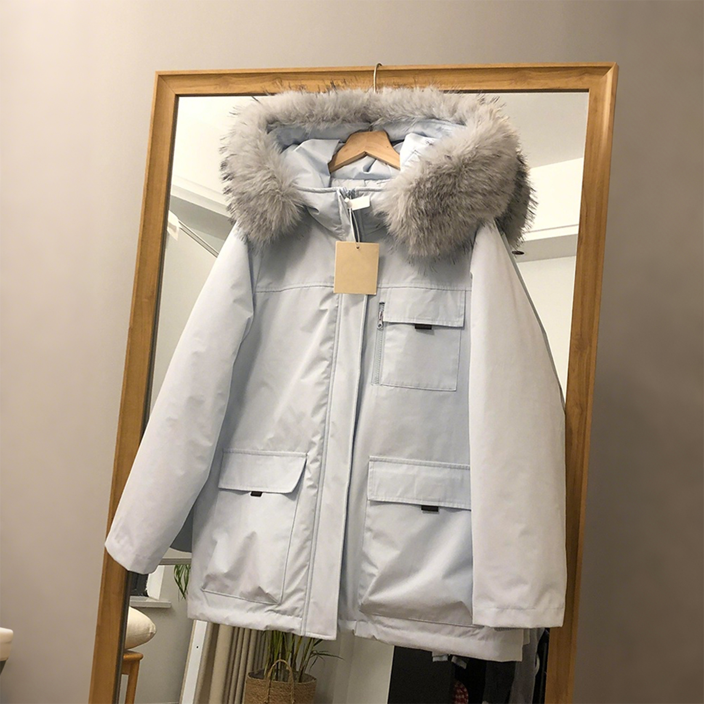 大码女装复古设计感毛领棉服