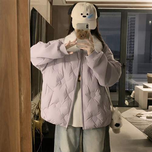 大码女装加厚保暖显瘦菱格棉服