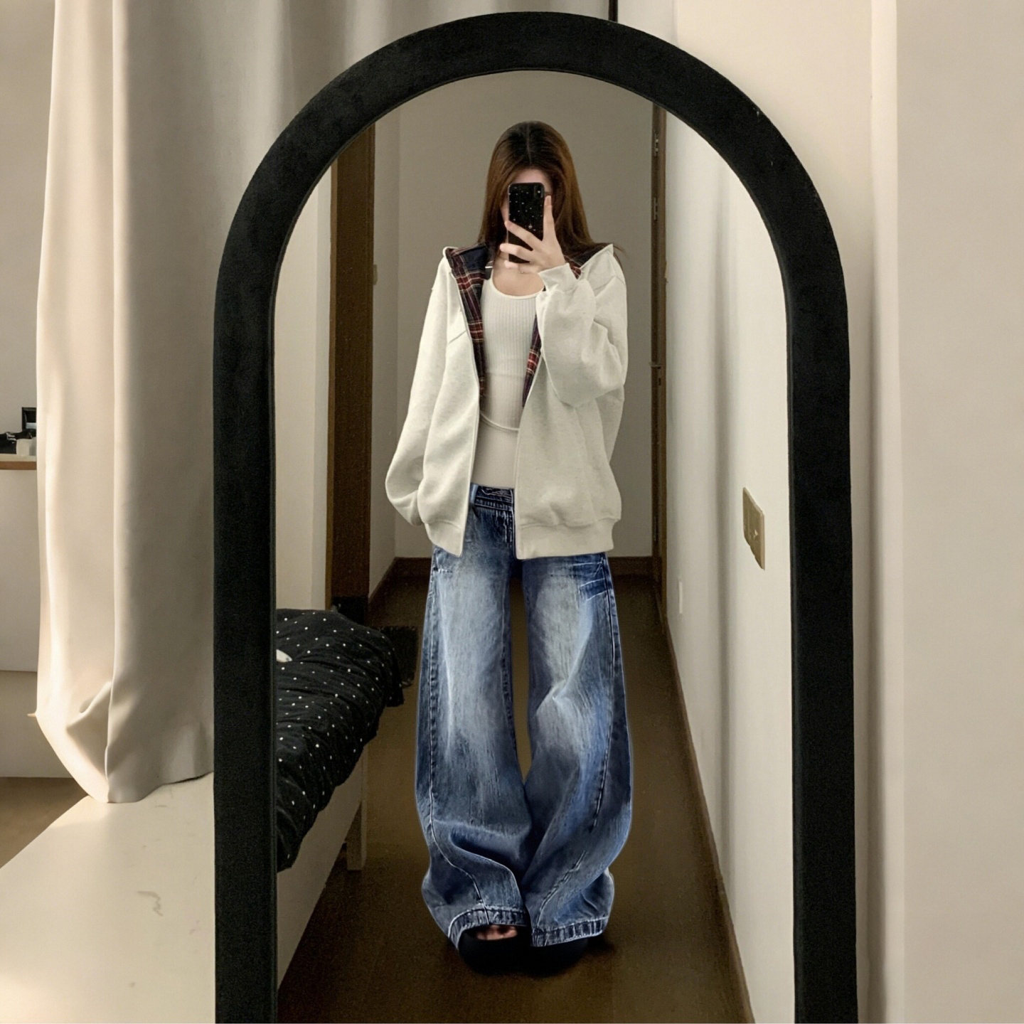 300斤大码女装美式复古牛仔裤