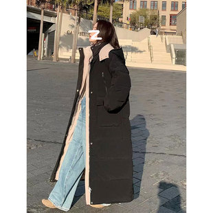 特大码胖mm长款过膝到脚踝棉服女冬季新款韩版加厚保暖面包服外套