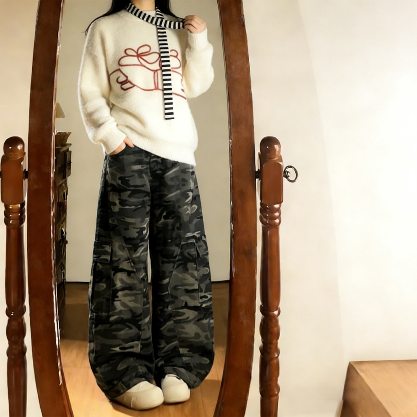 300斤大码女装胖mm工装风迷彩阔腿裤女宽松迷彩风大口袋弯刀裤子,女装/女士精品,大码裤装,淘宝优惠券,粉丝福利购,淘宝优惠卷