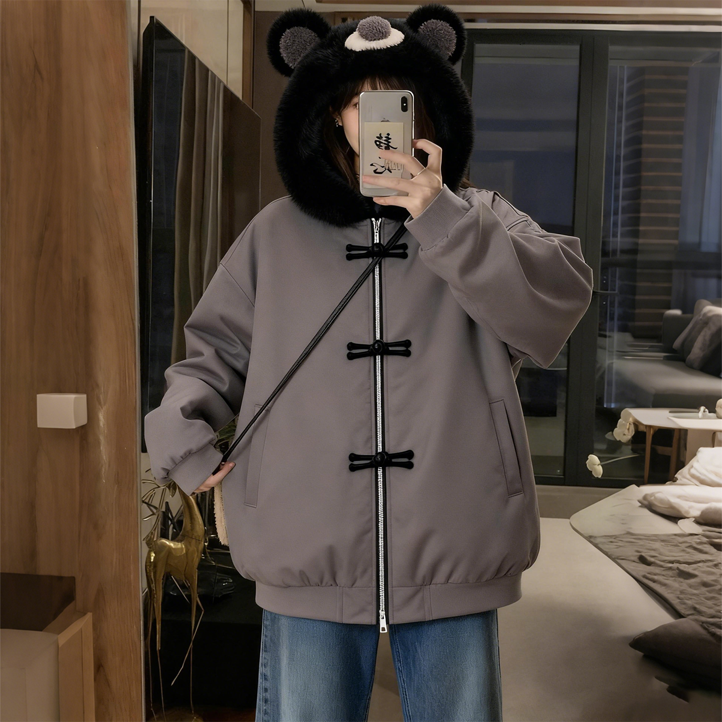 300斤大码毛领派克服女连帽棉服