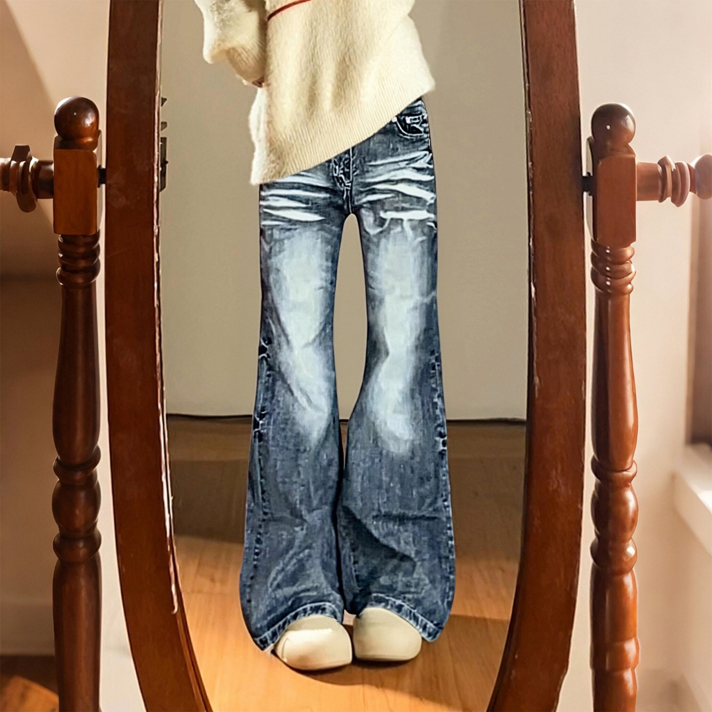 300斤大码女装胖mm复古水洗微喇牛仔裤女高腰显瘦百搭拖地阔腿裤,女装/女士精品,大码裤装,淘宝优惠券,粉丝福利购,淘宝优惠卷