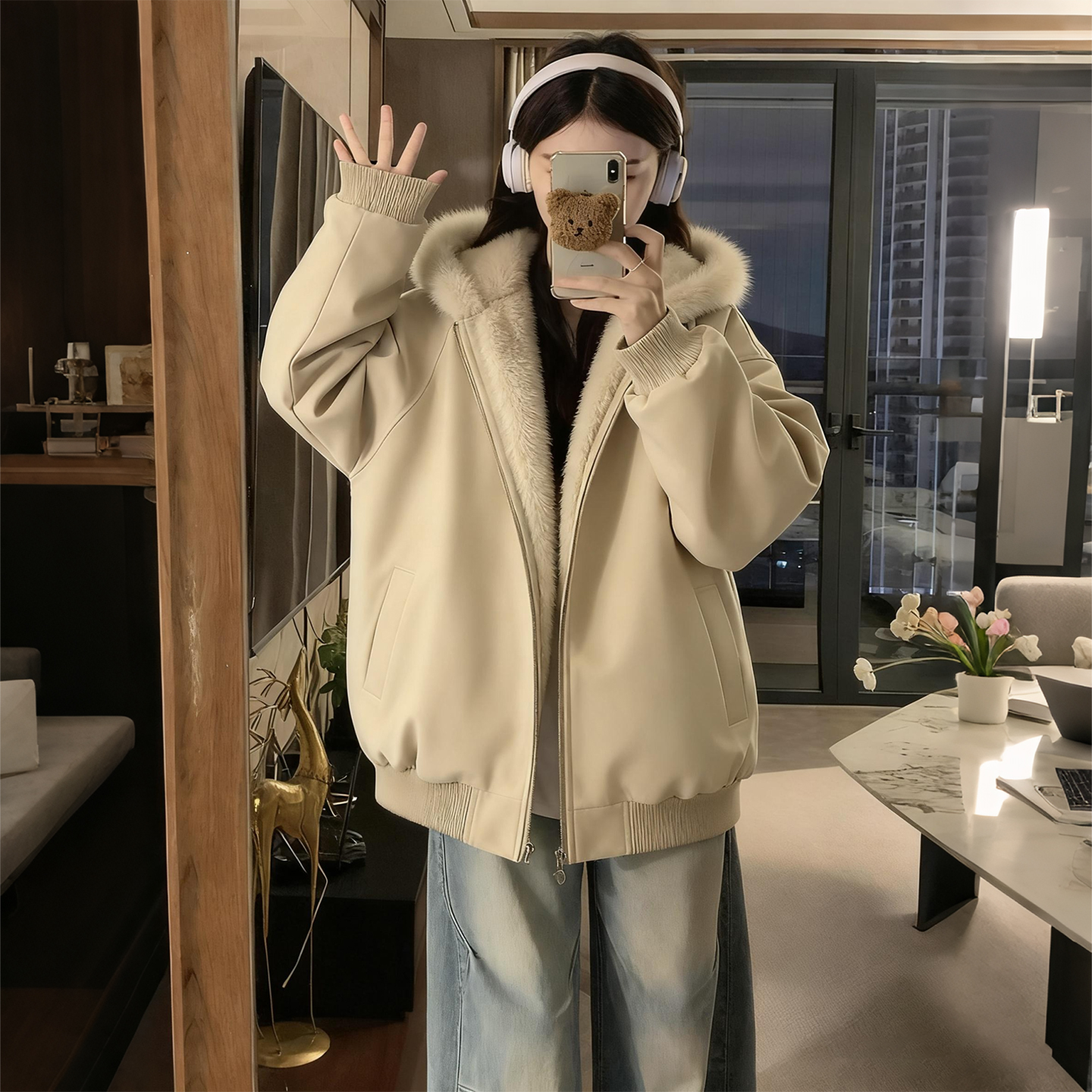 300斤大码女装慵懒风毛领棉服