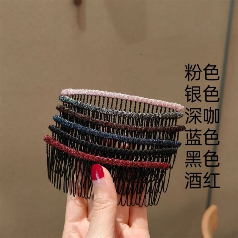 新款韩版铁齿碎发刘海发卡布艺发梳插梳倒插梳百搭发夹