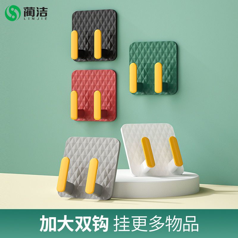 壁挂式免打孔双钩强力粘胶挂钩宿舍门后卫生间无痕自粘挂衣钩