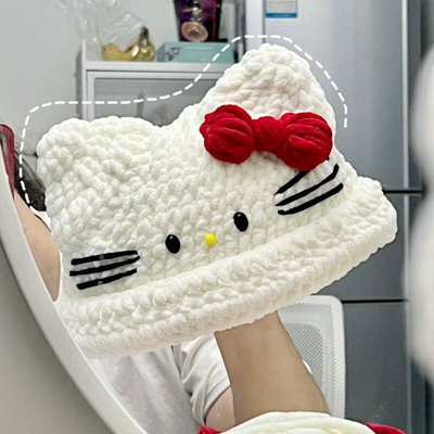 hellokitty帽子手工毛线材料包可爱kt猫冰条毛线钩织渔夫帽女