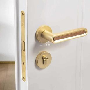 金色卧室门锁室内磁吸胡桃木房间门把手静音分体锁家用锁具