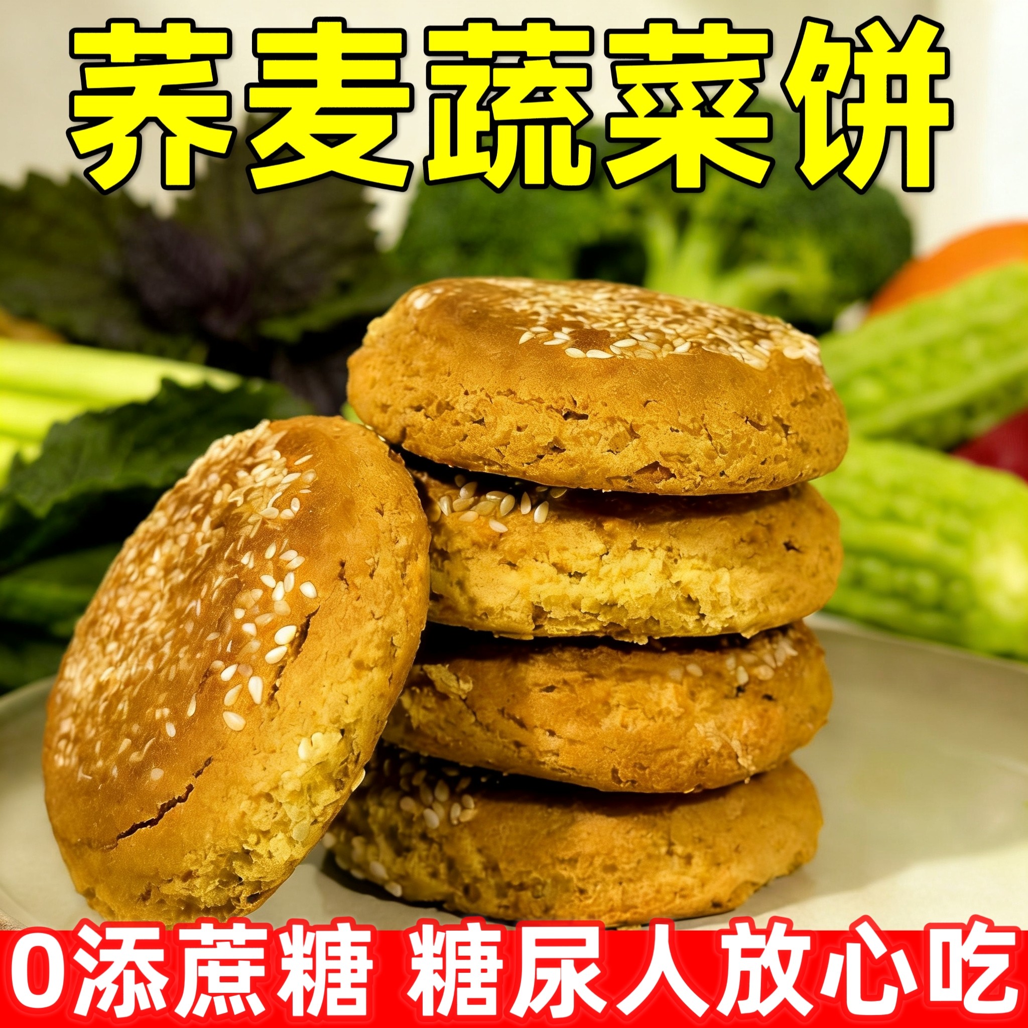 糖尿人可以吃的零食品无糖精零食无糖精荞麦蔬菜饼中老年代餐饱腹