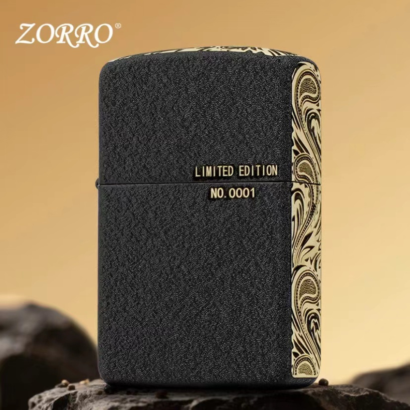 ZORRO 佐罗z910s加厚盔甲黑砂限量三面唐草煤油打火机黑砂煤油机