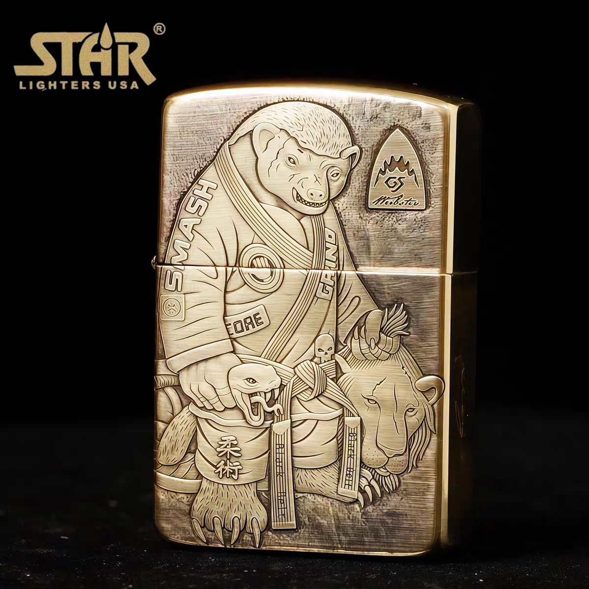 STAR恒星S41机型黄铜做旧浮雕平头哥蝎子煤油打火机黄铜煤油机