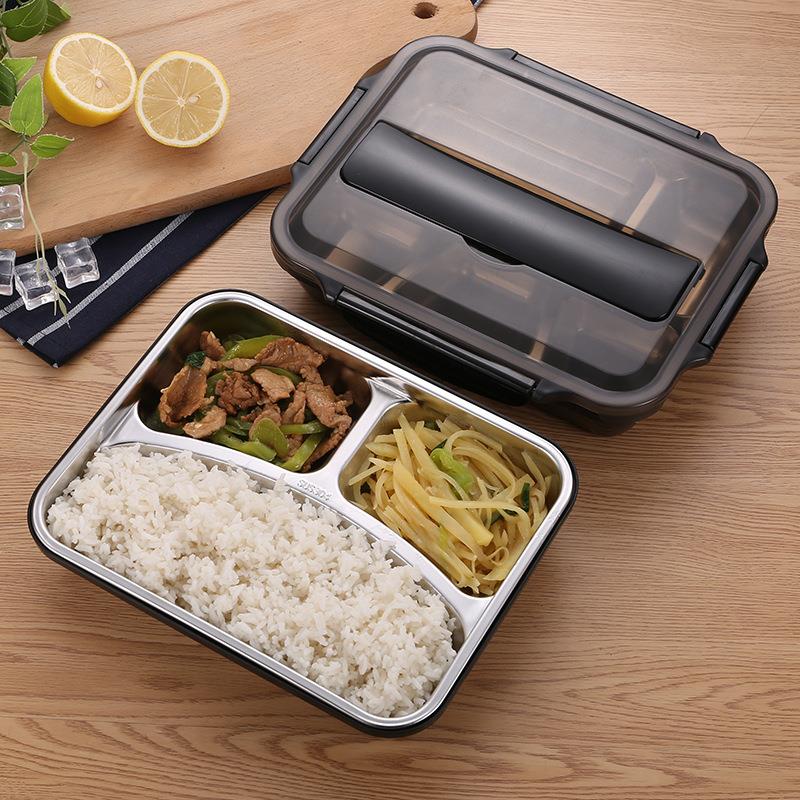 304不锈钢保温饭盒学生成人便当快餐盒分隔餐盘分格带盖密封双层