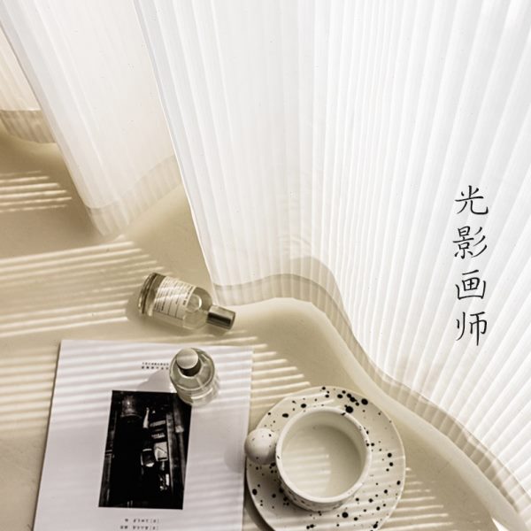 网红竖百叶梦幻帘窗帘纱帘透光不透人白色窗纱法式客厅阳台纱纱幔
