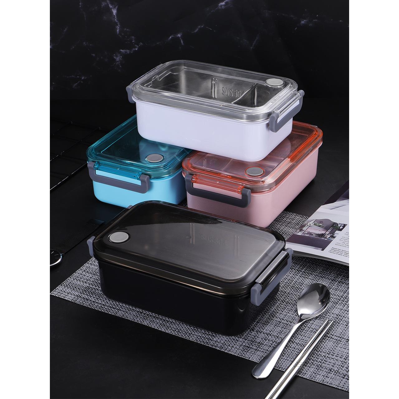 304不锈钢便当盒1100ml密封分格便当盒学生上班族饭盒 可印刷图案