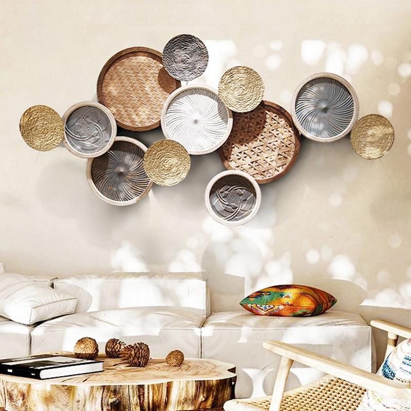 侘寂风民宿客栈酒店餐厅墙面装饰壁挂件日式铁艺藤编客厅背景墙饰