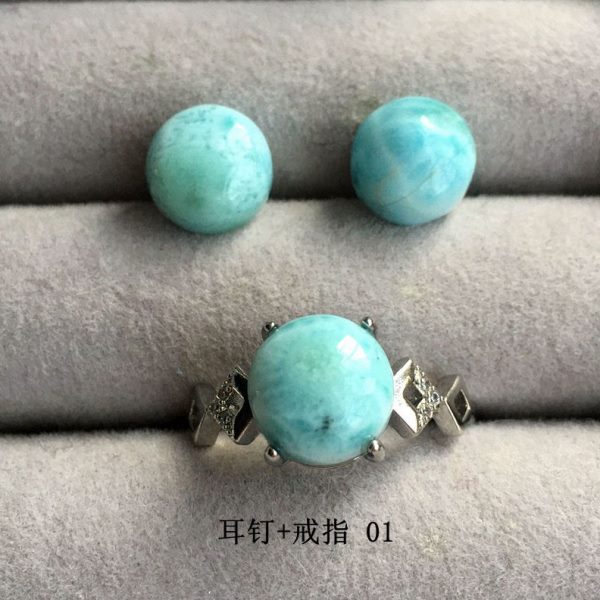 天然海纹石耳钉戒指