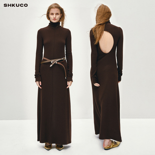 羊毛混纺高弹针织高邻长款 简洁轮廓 连衣裙 NO.05 SHKUCO