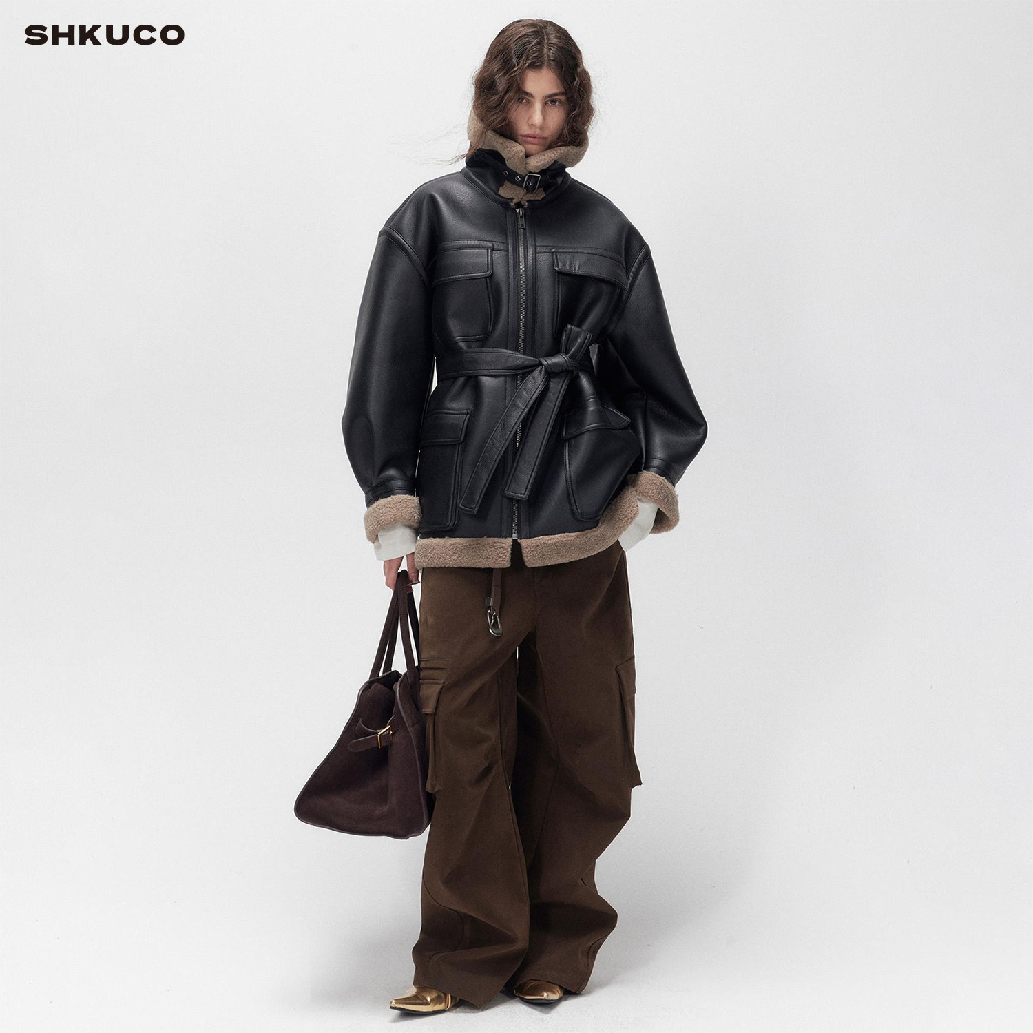SHKUCO贴袋皮毛一体夹克